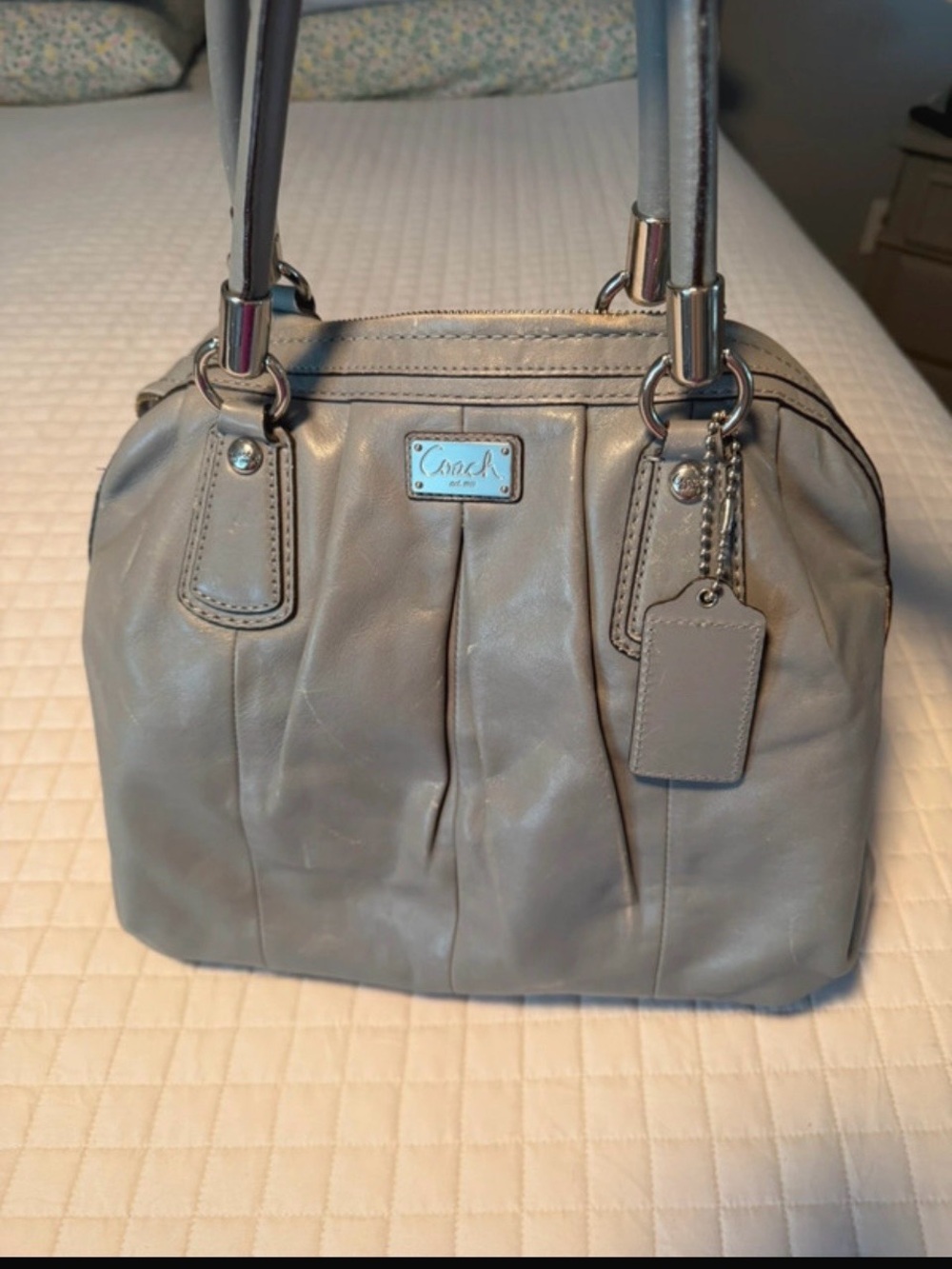 Coach Pebble Leather Shoulder Bag in Taupe Gray